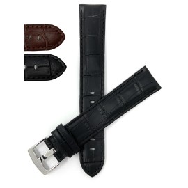 Hamilton 24mm Triple Extra Long (XXXL) Leather Watch Band for Hamilton Jazzmaster - Black / Silver Buckle