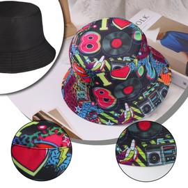 MILAKOO 80s Bucket Hat for Men Women Funny Retro Party Hat Vintage Print Fisherman Hat Unisex Reversible Portable Hat for Disco Hip Hop Outdoor, A9: Retro 80s