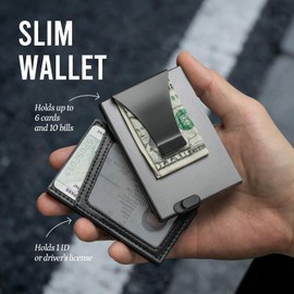 Slimwalt Slim Front Pocket Card Holder for Daily Commute & Travel, Minimalist RFID Blocking Mens Wallet for 4-6 Cards and 1 ID - Pop Up Wallet for Men with ID Window & Money Clip, Grey