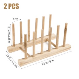 JJQHYC 2 Stück Tellerständer Abtropfgestell Geschirrständer Holz Tellerhalter Küchenschrank Aufbewahrungs Geschirrhalter Organizer für Teller, Brettchen, Tasse, Bücher