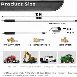 32” Radiator Cleaning Wand, 4500 PSI Cordless Pressure Flush & Cleaner Tool with 1/4'' Quick Coupler & 180° Swivel Connector, Washer Wand for Household Cars/Trucks/RV Radiators/Condensers/Hvac (32'')