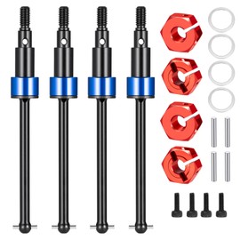 BRKRC Steel Front Rear CVD Axles Drive Shafts Set with Aluminum Wheel Hex for Arrma 1/18 Granite Grom Mega 380 Brushed 4x4 Monster Truck RTR (Red)