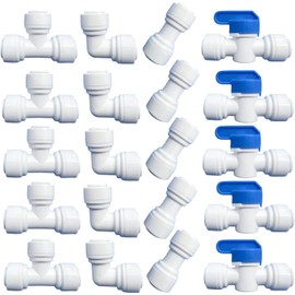 20 pcs Water Push to Connect Quick Connect Fittings 3/8" Tube OD for RO Water Reverse Osmosis System Water Tube Fitting (Ball Valve + Tee Fitting + Union Connector+Elbow Connector)