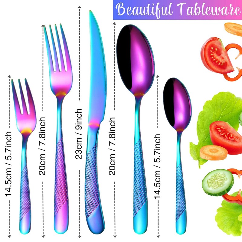 Vilihkc Hammered Silverware Rainbow 20 Pieces Stainless Steel Flatware Set