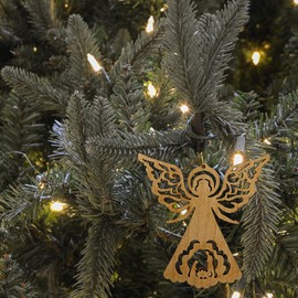 Unfinished Wooden Herald Angel Nativity Ornament, Handcrafted Wood Religious Christmas Ornaments for Trees, Gift Boxes, Wreaths, and More, 4.75 Inches