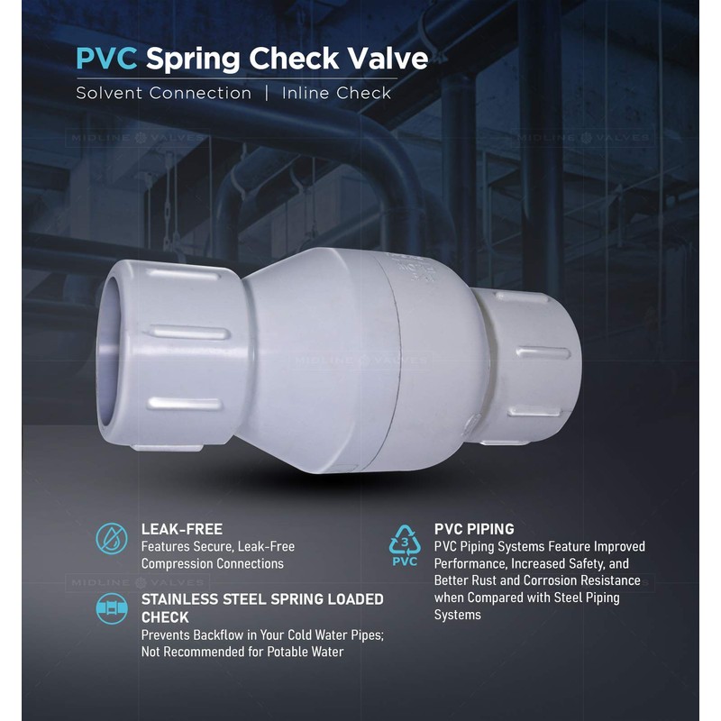 Midline Valve PVC Inline Check Valve for Backflow Prevention 3/4''