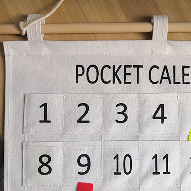 Numbered Calendar Pocket Chart Cotton and Linen Morning Check Classroom