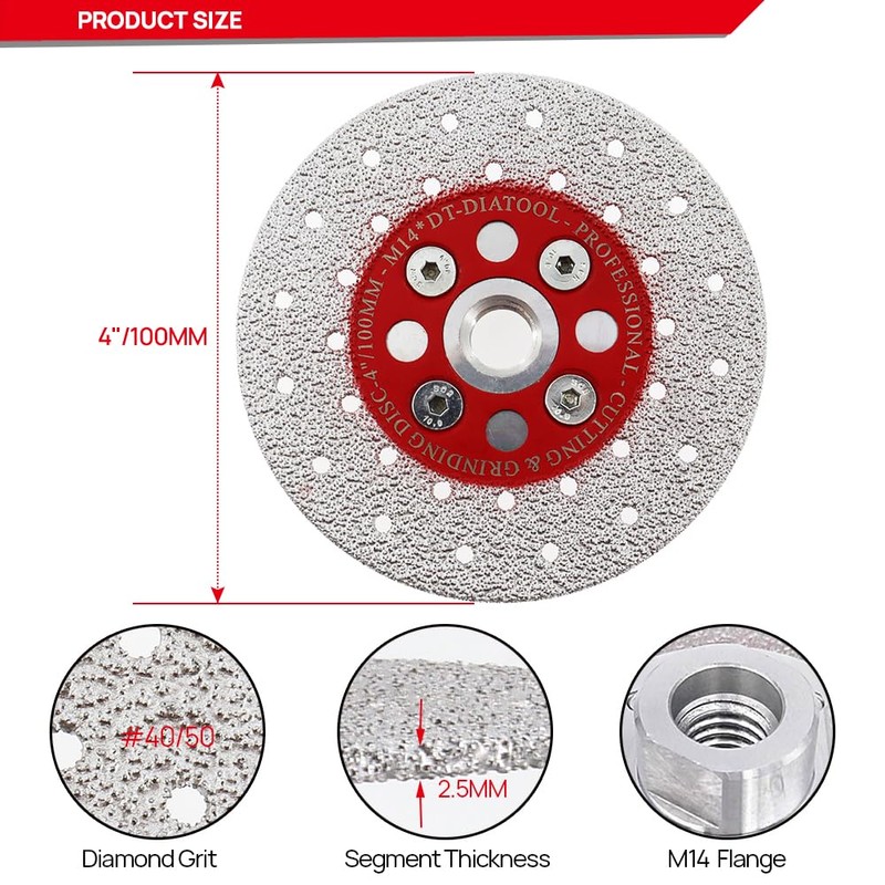 DT-DIATOOL Diamond Disc 105mm x M14 Vacuum Brazed Cutting Disc