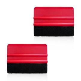 JUSTTOP 2 PCS Vinyl Wrap Felt Edge Squeegee, 4 Inch Plastic Decal Applicator Tool with Fabric Felt Edge, Scratch Free Wallpaper Smoothing Squeegee for Car Vinyl Wrap Window Tint (Red)