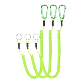 PATIKIL 2M Spring Fishing Straps 3PCS Retractable Coil Tether Spa Iral Coil Keychain Cord with Metal Clip and Split Ring Pliers for Boat Fly Fishing Green