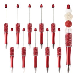 Beadthoven 10pcs Sugar Diamond Beadable Pens, Christmas Red Bling Rhinestone Beaded Pens DIY Crystal Shaft Black Ink Ballpoint Pens for DIY Craft Making Supplies Gift Office School