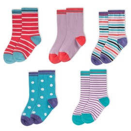 Mightly Girls' Crew Socks | Organic Cotton Certified Multi-Pack Toddler and Kids Sock Set, Mightly Style, Small (10-11)