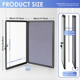 S SWANCROWN Enclosed Bulletin Board with Locking Door 26x20 in, Shatter Resistant Lockable Letterboard Sign, Message Board for Office School Home, Grey Felt