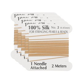 PATIKIL Silk Cord Thread, 5 Pcs Pure Silk Beading Thread Cord Size 0.45 mm with The Knotting Pearls Needle Attached, Gold Tone