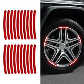 RGOAANC 20PCS Reflective Car Wheel Decorative Stripe Stickers, Reflective Car Decal, Anti-Scratch Reflective Rim Stickers, Night Safety Warning Car Stickers Universal for Vehicles Motorcycles (Red)