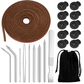 Anglekai 21PCS Baseball Glove Lace Needles Kit, Softball Glove Repair Lace Needles for Baseball Gloves Repair Lacing Kit, 8PCS Needles/ 78 in Leather Strip/ 10 Locks/Bag (Dark Brown)