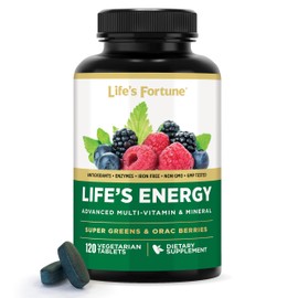 Life's Energy Advanced Daily Multivitamin for Men & Women, Energy & Immune Support Supplement with Super Greens - Antioxidants & Enzymes - Iron Free, Vegetarian, 120 Tablets by Life's Fortune