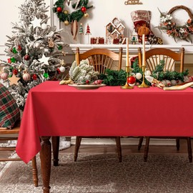 DWCN Red Table Cloth Wipe Clean Tablecloth Rectangular Wipeable Tablecloths 130x180cm(51x71in) Christmas Table Cloth Water Resistant Tablecloth Polyester