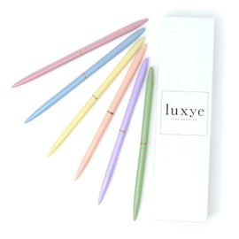 Gold Pens 6 Piece Pen Set – Luxury Ballpoint Pens in Glossy White Gift Box – Professional Thank You Gift Ideas – Gold Office Supply Gifts for Woman (Pastel)