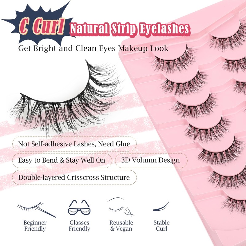 Lashes Natural Wispy Eyelashes 15mm Strip Lashes Pack False Eyelashes