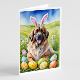 Caroline's Treasures Leonberger Easter Egg Hunt Greeting Cards Pack of 8 Blank Cards with Envelopes Whimsical A7 Size 5x7 Blank Note Cards