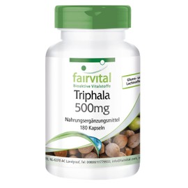 Fairvital Triphala 500 mg - 180 Vegan Capsules - Ayurvedic Triple Fruit - Amalaki, Haritaki, Bibhitaki - Quality Tested and High Dose - Made in Germany