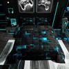 Erosebridal Black Teal Comforter Set Full Neon Turquoise Geometric Checkered