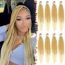 BARSDAR Pre Stretched Braids Hair, 66 cm, 8 Packs, Ombre Blonde Braiding Hair, Pre Stretched Extension, Yaki Hot Water Setting Synthetic Crochet Braiding Hair Extensions - T27/613#