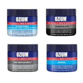 Ozium Air Fresheners 4.5 oz Gel for Strong Odor, Car Air Freshener (Original+New Car + Outdoor Essence+Carbon Black, 4 Packs Combo)
