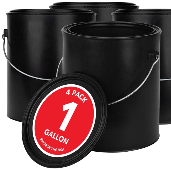 All-Plastic Paint Can (4 Pack) - Gallon Bucket with Metal