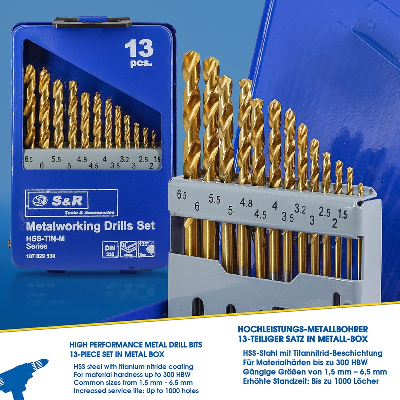 S&R Metal drill bit Set 1,5-6,5 mm, 135 °, 13