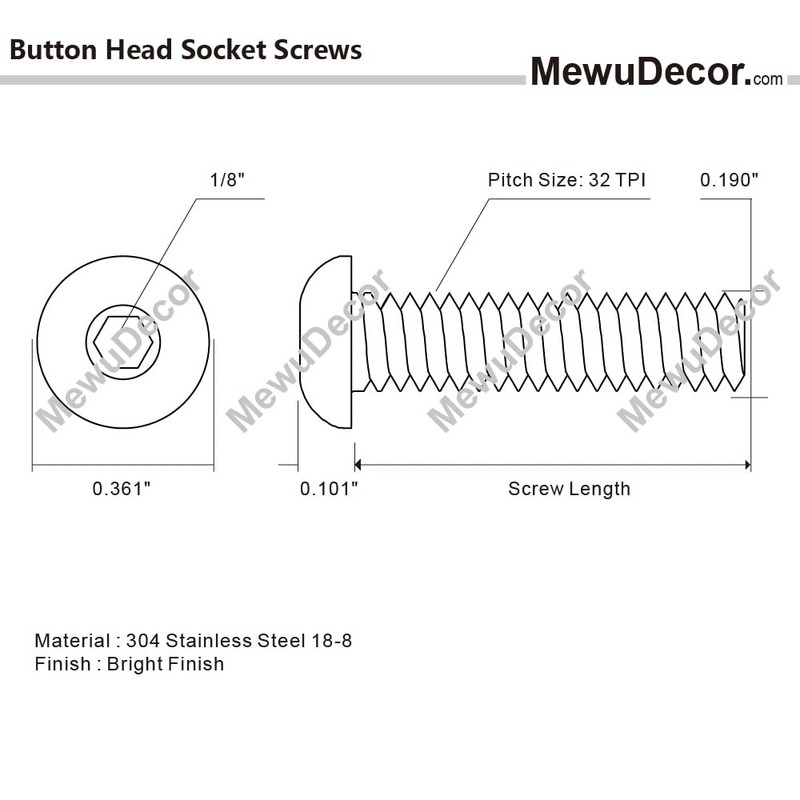 MewuDecor 10-32 x 3/8" Button Head Socket Cap Bolts Screws,