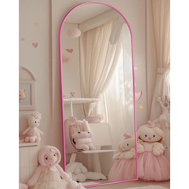Full Length Mirror, 58"x19" Arch Floor Mirror, Floor Standing Mirror Freestanding Arch Full Body Mirror with Stand for Bedroom, Hanging Mounted Mirror for Living Room Cloakroom, Pink