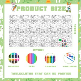 yayafunfun Easter Bunny Giant Colouring Tablecloth for Kids, 54x108inch Rabbit Coloring Poster Kids Art Table Cover Drawing Paper Roll Table Cover Colouring Sheet for Easter Crafts Gift Party Decor