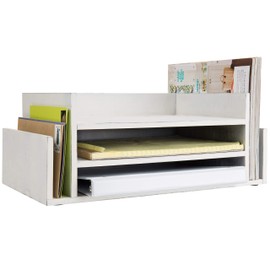MyGift 3-Tier Whitewashed Wood Paper Tray Organizer for Desk Document Tray and Mail Holder