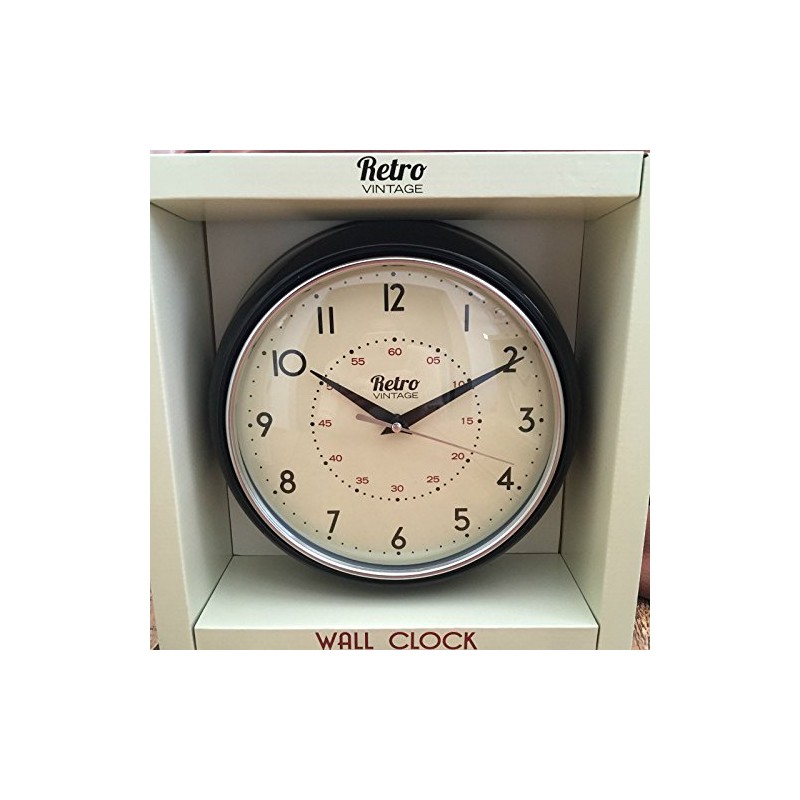 SHABBY CHIC RETRO STYLE KITCHEN WALL CLOCK BLACK