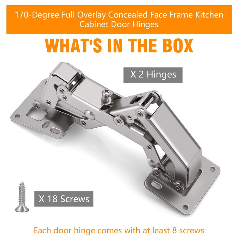2 Pack 170° Door Hinge, Full Overlay Concealed for Corner