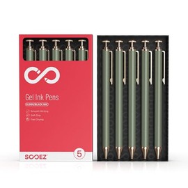 Sooez Gel Pens, 5-Pack 0.5mm Fine Point Pens, Sleek Metal Barrel, Premium Series Fancy Gift Pen Set, Black Ink Pens for Journal Note Taking, Cute Writing Supplies for School Office Women, Green