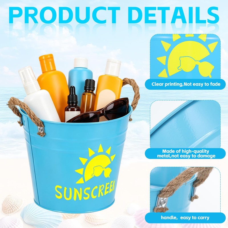 Wenceda 2 Pack Metal Sunscreen Pool Storage Bucket, Poolside Basket