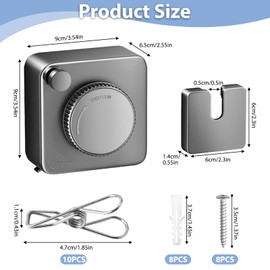 Retractable Washing Line - 4.2 m Stainless Steel Rope, Durable, Wall Mounted, Non-Sagging, Indoor & Outdoor, for Bathroom and Balcony, Comes with 10 Windproof Clips (Black)