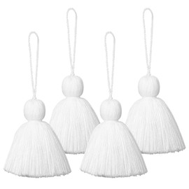 Big Size 4 PCS Tassels for Crafts, Handmade Hanging Tassels for Pillow Decor, Blanket Decoration Tassels, with Hanging Rope for Tassel Garland (8cm/3.15 inch) (White - 4 PCS)