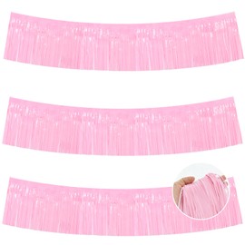 BEISHIDA 3 Packs Metallic Foil Fringe Garland Macaron Pink Wall Hanging Tinsel Fringe Banners for Car Floats Bridal Shower Wedding Birthday Easter Graduation Holiday Party Decoration(30 Feet)