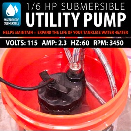 DrainX Tankless Water Heater Flushing Kit with Eco-safe Liquid Descaler Solution, Steel Hoses, 1/6HP Extra Strength Pump