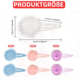Pack of 8 Small Hair Clips Girls, Colourful Hair Clips Pompoms, Furry Hair Clips for Women and Girls, Hair Clips Girls with Pom Poms, Funny Hair Clip (Pink, Blue, Purple, White)