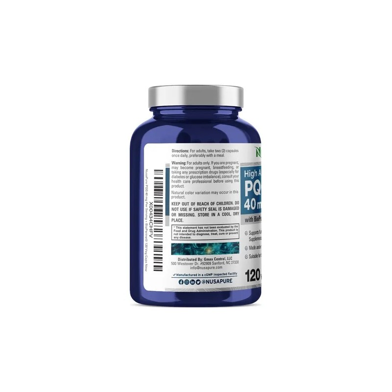 Pqq 40mg Bioperina Reduce Estrés Oxidativo + Energía 120caps