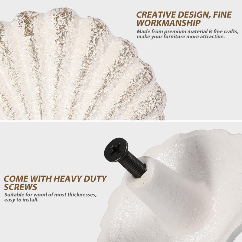 jojofuny 2pcs Seashell Knobs Beach Themed Scallop Shells Handle Pulls