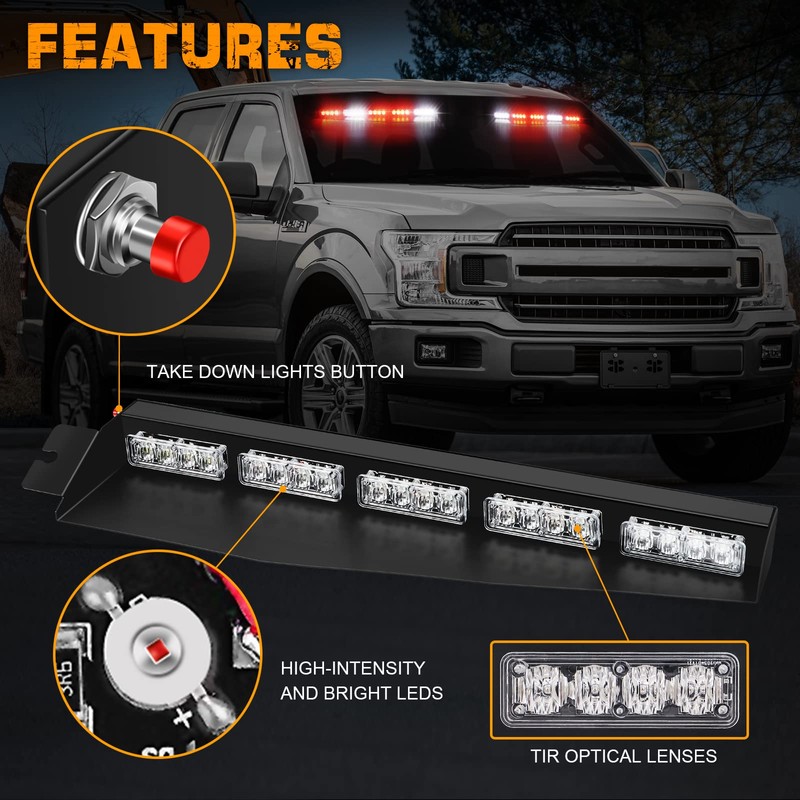 XRIDONSEN 34 inch Emergency Visor Lights 40 LED Red White