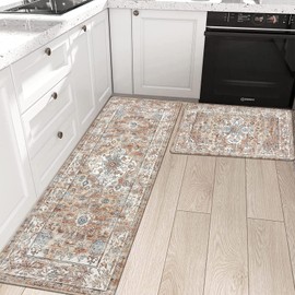 Pauwer Anti Fatigue Kitchen Mat Set of 2 Non Slip Kitchen Mats for Floor Cushioned Kitchen Rugs Comfort Standing Mat Farmhouse Waterproof PVC Foam Kitchen Floor Mat Runner