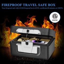 WASJOYE Fireproof Waterproof Safe Box - 0.5 Cubic Feet Fireproof Safe with Key Lock, Portable Safe Box for Home Car Business Office Outdoor Documents Money Passport Cash Jewellery Valuables Storage