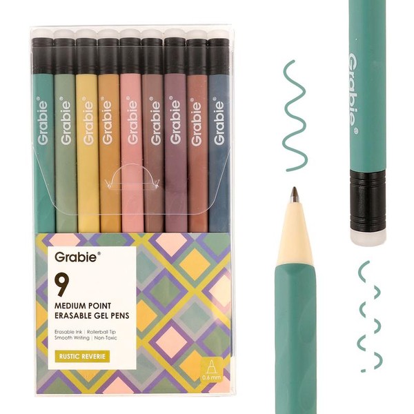 Grabie Erasable Gel Pen Set Medium Point Pens with Eraser